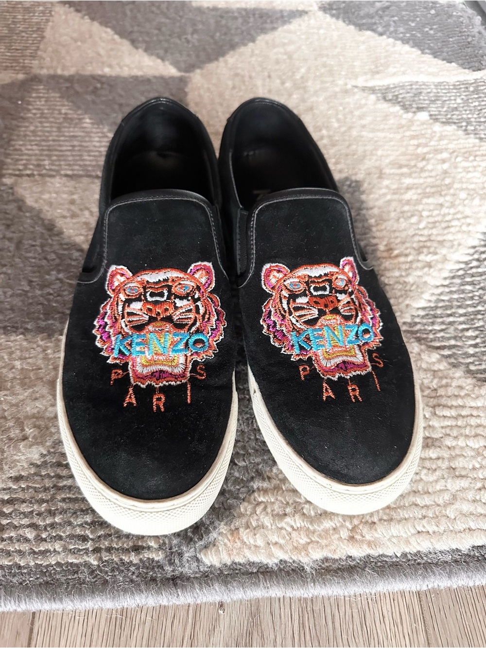 Kenzo Black Slip-On Sneakers with Tiger Embroidery EU 40